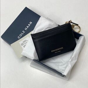 NWT Cole Haan GrandSeries Black Card Holder with Gold Accent